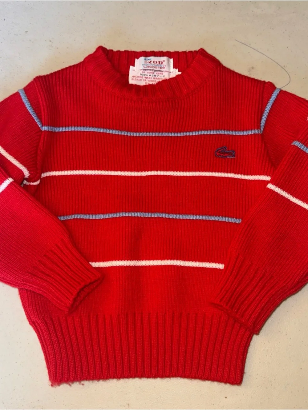 Vintage 80s IZOD Lacoste Kids‎ Sweater Red Acrylic Size 2T Made in Hong Kong